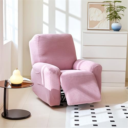 Hearda Sesselschoner für Relaxsessel, Vier Jahreszeiten Polyester Stretch Sesselschoner, 4-Teilig Relaxsessel Bezüge, rutschfest Recliner Cover, Waschbar Sesselbezug mit Taschen (Rosa)