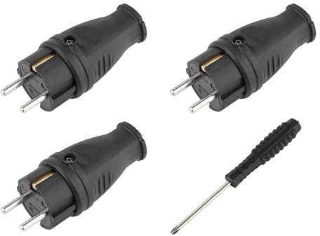 Schutzkontakt-Stecker, 3xSchutzkontaktstecker+1xSchraubendreher, und langlebig Kann für 0.5-3cm² Kabel, IP44 Schutzklasse, 230V, 16A