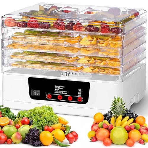 8 Trays Electric Food Dehydrator, 350W Fruit Dryer Machine with 95-167°F Adjustable and 24Hr Digital Timer, 360° Efficient Drying and Overheat Protection, Easy Clean, for Diy Snacks