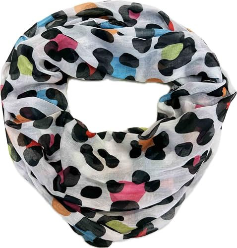 Leo Leopard Loop Schal aus Seidenmischung mit Animal Print Muster Tuch Sommer Frühling Herbst Halstuch Stola Tuch Übergangsschal Seide Silk (Orange Pink)