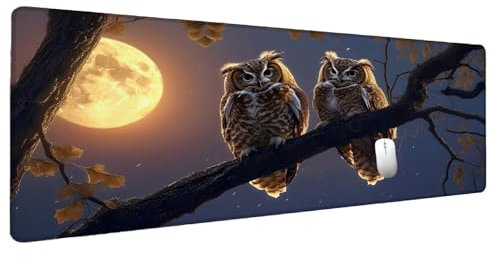 Mond Mauspad Groß Mousepad XXL 1500x800mm Eule Mauspad Gaming Zubehör Gadgets, Desk Mat Schreibtisch Deko Schreibtischunterlage, Spezielle Oberfläche Wasserdicht Maus Pad Rutschfeste Gummibasis E-3