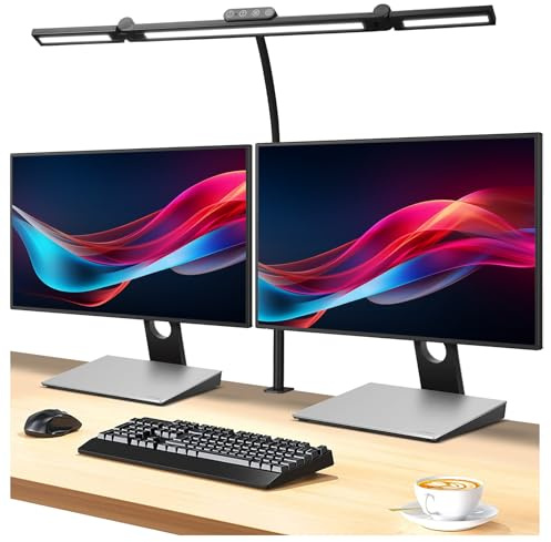 Asstikoo LED Schreibtischlampe Dimmbar, 24W Faltbar Schreibtisch Lampe Klemmbar Homeoffice Monitor Lampe Desk Lamp Bürolampe 5 Farbtemperaturen und Helligkeitsstufen