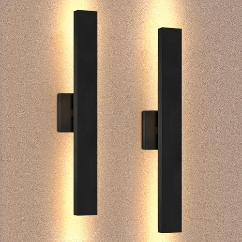 ElilyGiA Aluminum Modern LED Wall sconces 2 Pack, 24.4 inch Matte Black Waterproof Wall Lights with 28W LED Light Source for Indoor,Outdoor,Living Room,Bedroom,Garage,Porch,Hallway