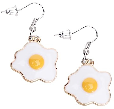 NOLITOY Pendientes Colgantes de Huevo Escalfado y Frito para Mujer, Adornos de Metal Blanco y Amarillo, Diseño Fresco y Divertido para Obsequio Especial