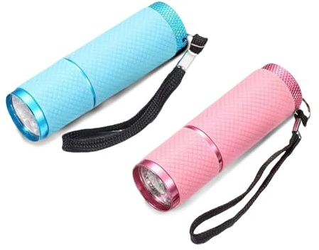 ShiningUU Small Torch 2 Pack Pink & Sky Blue Mini Torch Set - Super Bright LED Battery Powered Hand Held Torches for Camping, Hiking, Outdoor, Gifts (Batteries Not Included) [Energy Class A+++]