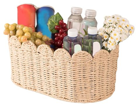 Nbbwwu Panier de Rangement en Osier Tressé, Corbeille Déco Mignonne, Boîtes Pour Chambre De Bébé Coin Chambre Étagères Bureau Canapé Placard Bibliothèque Commode Salle De Bain Table