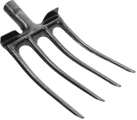 Gogogmee Cabezal de Horca de Acero Resistente de Cuatro Dientes para Labranza y Abono Herramienta Agrícola Duradera y Fácil de Montar para Jardín y Establos