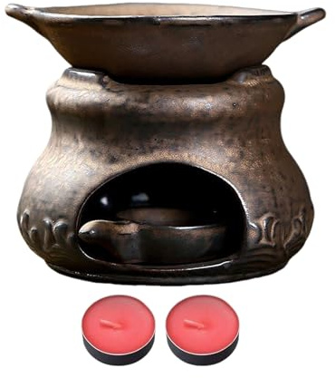 Keramik-Aromatherapie-Ölbrenner, multifunktionaler Keramik-Duftdiffusor mit 2 Kerzen, Kerzenwachsbrenner, Duftdiffusor – für Zuhause, Büro, Schreibtisch, Schlafzimmer, Meditation, Entspannung