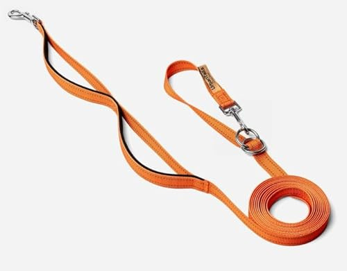 UrbanTails Multifunktionale Hundeleine 5m – Verstellbar, Handsfree, Reflektierend, 2 Gepolsterte Griffe, Trainingsleine für Kleine & Große Hunde (Orange, 5m)