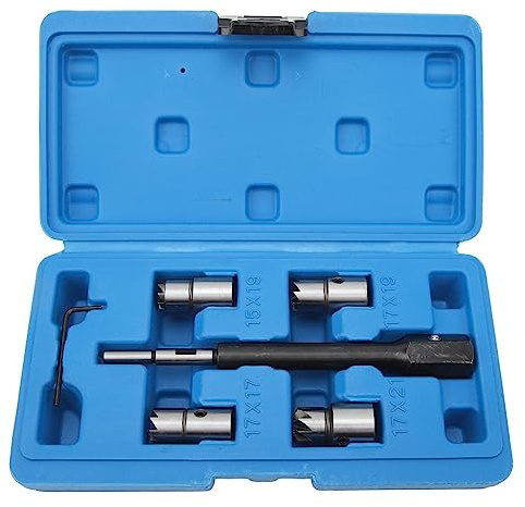 Akozon Juego de Herramientas para Cortar el Asiento del Inyector, Herramienta Limpiadora para el Cortador del Asiento del Inyector, Juego de Escariador para el del, 5
