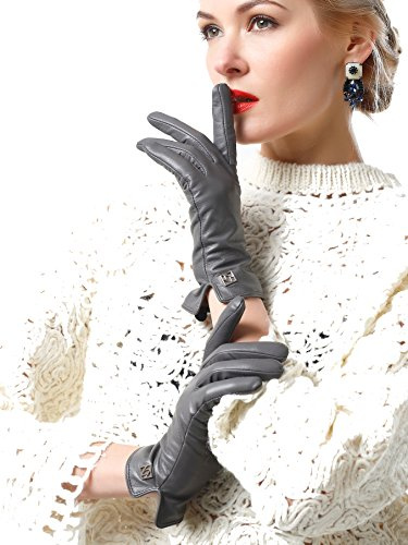 NappaNovum Damen Italienische Lederhandschuhe Lammfell Winter Komfort Handschuhe (Touchscreen oder ohne Touchscreen), grau, X-Large