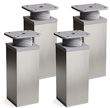 Sossai Design-Füße MFV1, 4er Set mit 40 x 40 mm Vierkantprofil, Höhe 80 mm, höhenverstellbar, Edelstahl gebürstet grau, für Kommoden, Schränke
