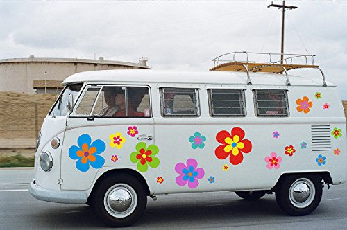 Hippie Blumen Aufkleber, XL Große Autoaufkleber Hippie 030 - in edler Matt Optik, 20 Stück bunt gemischt !!