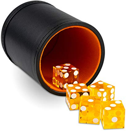 Leather Dice Cup with 5 Casino Dice, Orange