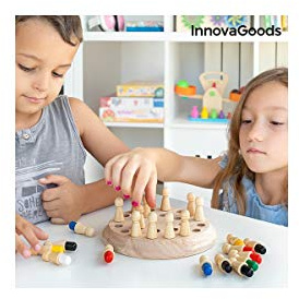 InnovaGoods - Ajedrez de Memoria de Madera , Juego Educativo , 26 Piezas , Potencia Habilidades Cognitivas y Sociales , Incluye Tablero, Dado y 24 Peones , Método Montessori , Edad 3+ Años , Madera