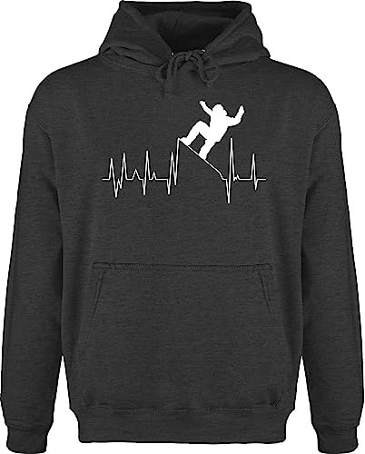 Hoodie Herren Pullover Männer - Skiurlaub Apres Ski - Snowboarding Herzschlag - weiß - M - Anthrazit meliert - après-ski party outfit skifahren snowboard hoody après-ski-pullover wintersport