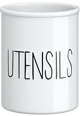 Barnyard Designs Ceramic Farmhouse Kitchen Utensil Holder for Countertop, Decorative Kitchen Utensil Crock for Counter, Spatula Holder, 7 (White)