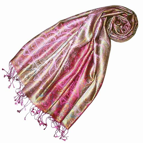 Lorenzo Cana Luxus Pashmina 78655 - Bufanda Cabeza Cuello para Mujer, Tejido de Jacquard, 100% Seda, Estampado de Cachemira, Pañuelo de Seda, Tonos Pastel