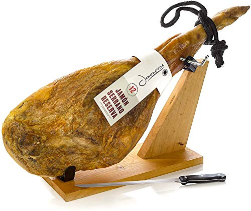 Serrano Skinka Rimmad Reserve 6.5-7 Kg + Skinkhållare + Kniv - Jamon Serrano - Spanska Ham Jamonprive
