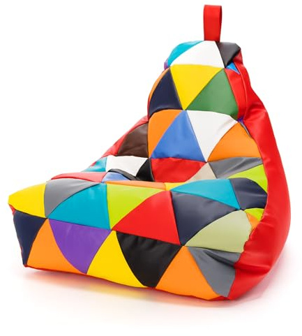 Ecopuf - Sessel Wohnzimmer - Patchwork Sacksessel Kunstleder Keiko Größe S/M - Entspannungssessel zum Sitzen - Sack Pouf mit Griff - Wohnungseinrichtung - Rot E6