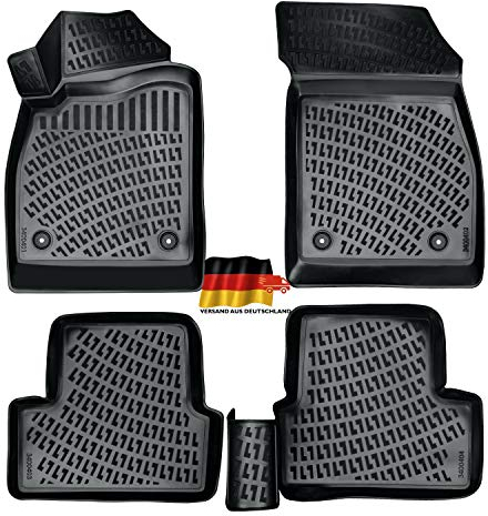 Rizline Passgenau 3D Fussmatten Auto Kompatibel mit Opel Astra K 2015-2022 Auto Zubehör 1. und 2. Reihe Gummimatten Autos TPE Allwetter Geruchlos rutschfest Vorne & Hinten Schwarz