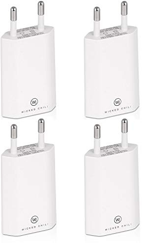 Wicked Chili 4X Pro Series Netzteil USB Adapter kompatibel mit Apple | iPhone, Samsung Galaxy / Handy Ladegerät, Smartphone Netzstecker (1A, 5V) weiß