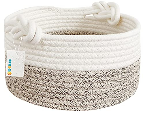 OYHOMO Faltbare Aufbewahrungskorb Baumwoll Seil Korb Baby Geflochten Körbe zum Organisieren von Regal und Desktop, 25 x 13 cm, Meliert Braun & Weiß