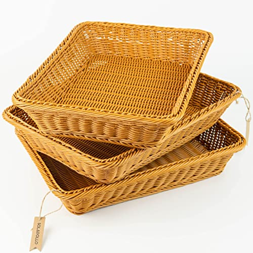 3 paquetes de cestas de pan de mimbre de poliéster de 15.7 pulgadas, cesta rectangular de mimbre para verduras, cesta rectangular para servir alimentos para el hogar, cocina, restaurante, tienda
