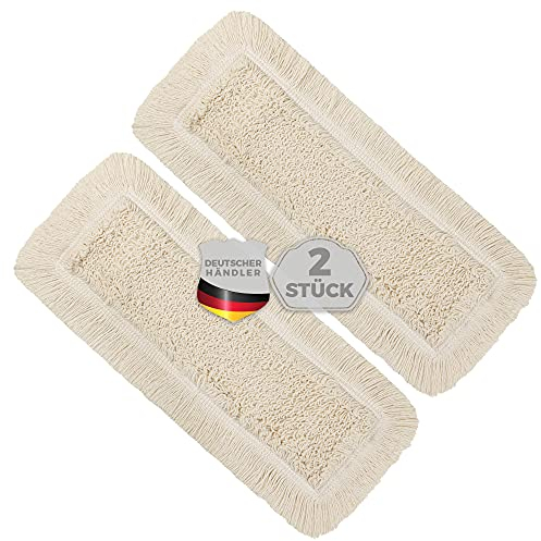 Okaei 2 Stück Wischmopp Bezug (40 cm) - Bodenwischer-Wischbezug zur Trocken- & Nassreinigung - Bodenwischer-Bezug für alle Gängigen Wischmopp-Halter und Pressen - Hochwertiger Wischer-Bezug Beige