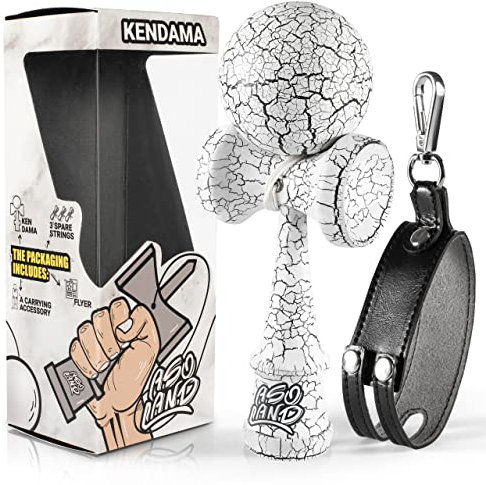 Kendama – Japanisches Holzspielzeug – Traditionelles Geschicklichkeitsspiel für Kinder & Erwachsene – Trainiert Reflexe & Geschick – Komplettset für Anfänger & Fortgeschrittene (Schwarz und Weiß)