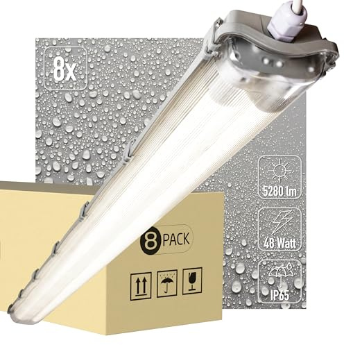 proventa® EasyBudget LED-Feuchtraumleuchte 150cm 48W 2x Röhre neutralweiss - Sparset 8x