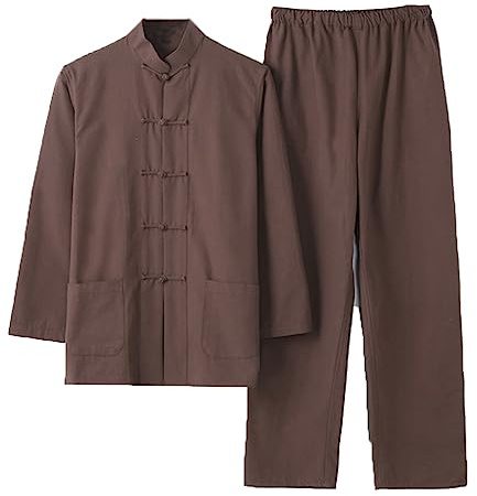 Chinois Traditionnel Manches Longues Tang Costume Kung Fu Uniforme Chemise pour Hommes Kung Fu Veste Pantalon, Coton Pur Tai Chi Uniforme, Hanfu Kung Fu Wing Chun Ch coffee-3XL
