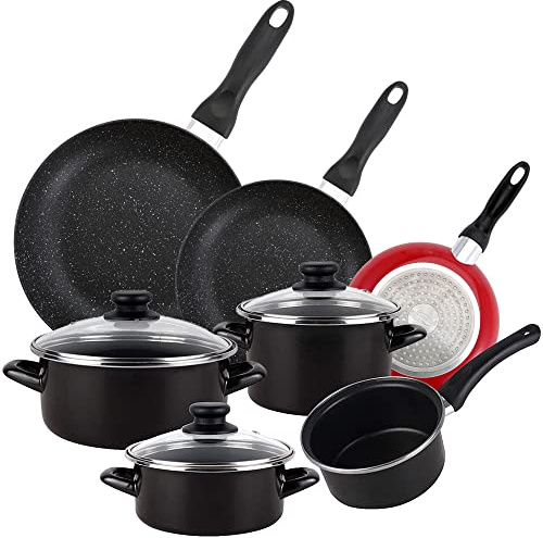 PACK DE 3 SARTENES SAN IGNACIO Ø16CM Ø20CM Ø24CM + BATERÍA DE COCINA DE 7 PIEZAS EN ACERO VITRIFICADO