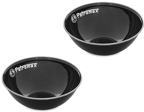 Petromax Emaille Schalen 2er Set Schwarz - 1000 ml Camping Müslischalen | Robuste Outdoor Schüsseln mit Edelstahlrand, kratzfest, leicht und stoßsicher - ideal zum Wandern oder Picknick.