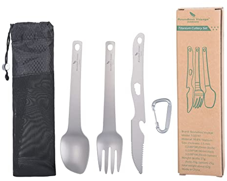 iBasingo Couverts en titane ensemble de couverts utilitaires ultra-légers ustensile cuillère fourchette couteau usage domestique voyage Camping vaisselle 3pcs/set