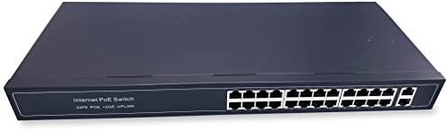 Elfcam® - PoE Gigabit Switch mit 24 Port Ethernet LAN und 2 Uplink Ethernet Port 10/100/1000Mbps, Unmanaged Plug-and-Play Netzwerk Switch PoE, Robustes Metallgehäuse, 24 Port PoE