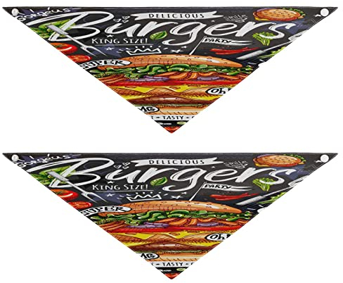 2 Stück Hundehalstücher Haustier Bandana Schal Druckknopf Dreieck Lätzchen Halstuch Set Haustier Urlaub Zubehör Dekor für kleine bis große Welpen Hunde Katzen kleine Lebensmittel Poster Burger