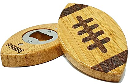 40YARDS American Football Flaschenöffner | Kapselheber | Bambus & Stahl | Flaschenöffner & Kapselheber aus Bambus und Stahl mit eingravierter, fühlbarer Naht | 2 Magnete | Football Geschenk & Deko