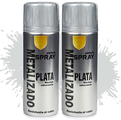 Etrexonline Sprühfarbe 400 ml für Drinnen und Draußen, Sprühlack geeignet für Metall, Holz und Kunststoff - Farbe Silbermetallic (400ml x 2 Packungen)