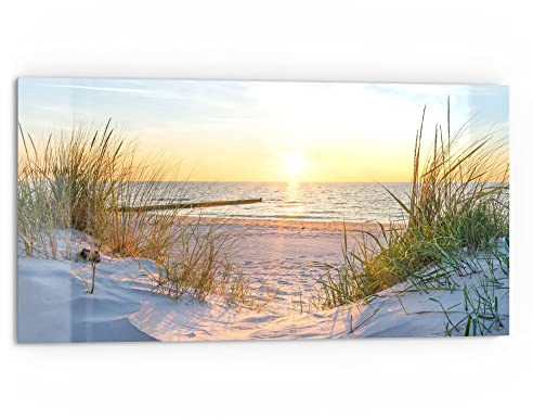 DEQORI Küchenrückwand Glas | Motiv Abendsonne an der Ostsee | 80x40 cm | Bad- oder Herd-Rückwand | Herdblende Spritzschutz für Küche & Badezimmer | moderne Deko für Fliesenspiegel