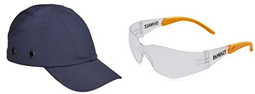 Portwest PW59 Light Adjustable Portwest Bump Cap Navy & DEWALT DPG54-1D PROTECTOR Clear High Performance Lightweight Protective Safety Glasses With Wraparound Frame -Yellow/Clear