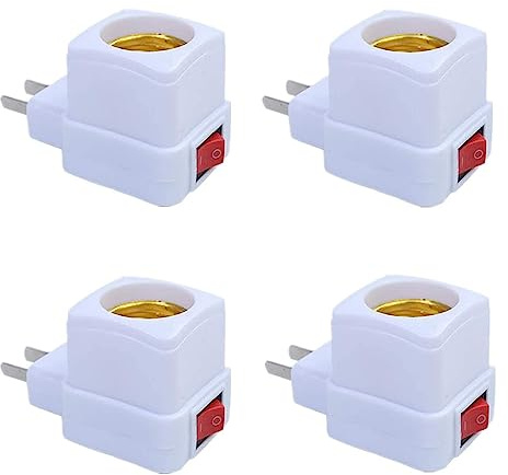E26/E27 Socket Extension Adapter with Switch,Plug-in Light Socket,Convert Outlet to Light Bulb Socket (4 Pack)