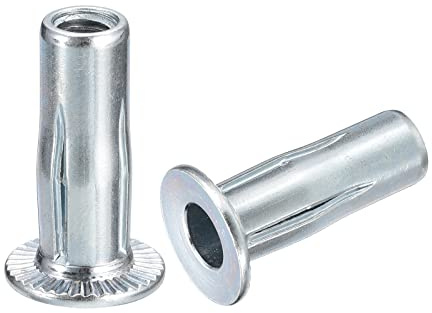 sourcing map M6 Multi-Grip Rivet Nuts, 5pcs Pre-Bulbed Shank Flat Head Threaded Insert Nut Carbon Steel Plus Nuts for Construction Industrial