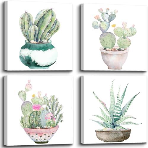 dgbtcart Sukkulenten Pflanzen Badezimmer Dekor Wandkunst, grüne Kaktus Bilder Leinwanddruck, botanische Gemälde für Schlafzimmer Wohnzimmer Büro Dekoration – 40,6 x 40,6 cm