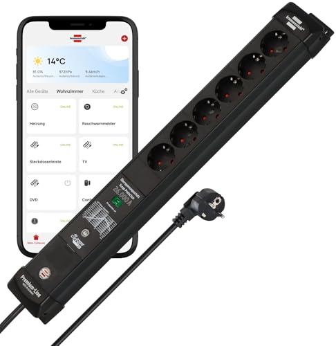 Brennenstuhl Connect Premium-Line WiFi grenuttag 6-faldigt med smart överspänningsskydd (kompatibelt med Amazon Alexa och Google Assistant, 2,4 GHz WiFi, gratis app, 1,8m kabel, Made in Germany)