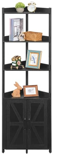 HOOBRO Corner Shelf with Storage, Tall Corner Storage Cabinet, 5-Tier Corner Bookshelf with Protective Fence, for Living Room, Black BB78CJ01