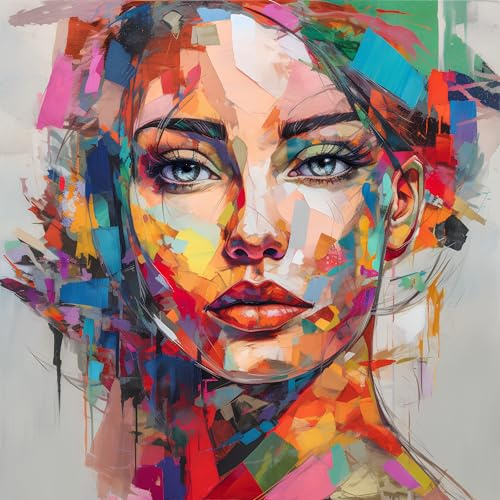 adrium Acryl-Bild 70 x 70 cm: Abstraktes Porträt einer schönen Frau mit bunt bemaltem Gesicht. (201173145)