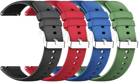 SKHAOVS 4 Pieces Silicone Watch Straps Quick Release Sport Watch Replacement Straps, Replacement Watch Strap Set, Black Watch Strap, with Black Stainless Steel Buckle for Men Women 20 mm (4 color)