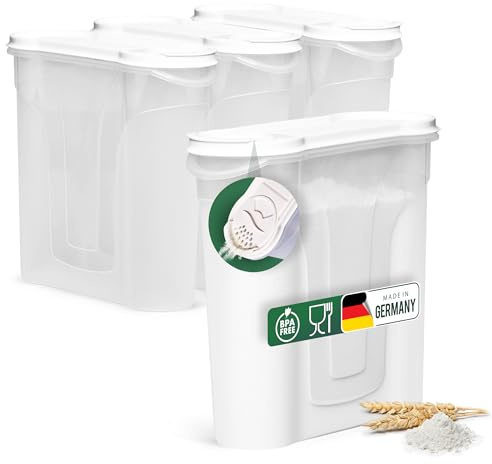 Novaliv Schüttdosen 4 STÜCK Vorratsdose zum Streuen 2,4 Liter - Maße (LxBxH): 22 x 21 x 8,5 cm - Dose mit Deckel 2l für Müsli Mehl Zucker Dosen Küchen Organizer Food Box Meal-Prep-Boxen