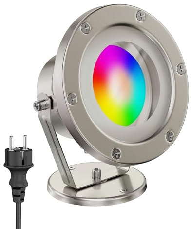 ledscom.de Gartenstrahler BULA für außen, Edelstahl + RGB Leuchtmittel warmweiß - kaltweiß (2900-6200)
